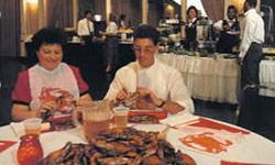 Guests enjoying a Martin's crab feast